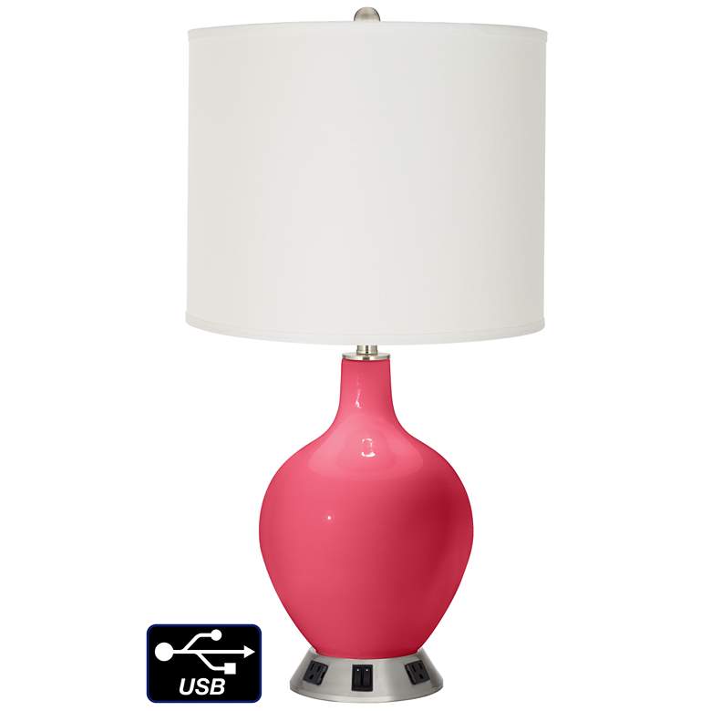 Image 1 Off-White Drum 2-Light Lamp - 2 Outlets and USB in Eros Pink