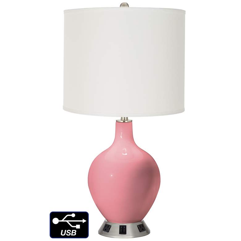 Image 1 Off-White Drum 2-Light Lamp - 2 Outlets and USB in Haute Pink