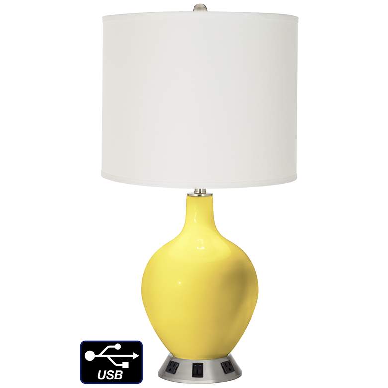 Image 1 Off-White Drum 2-Light Lamp - 2 Outlets and USB in Lemon Twist