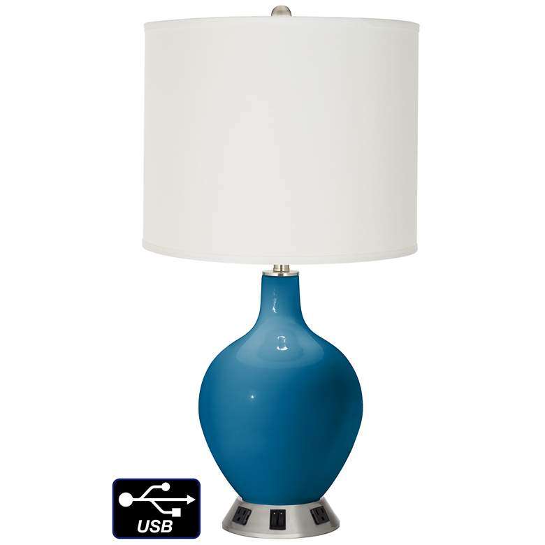 Image 1 Off-White Drum 2-Light Lamp - 2 Outlets and USB in Mykonos Blue