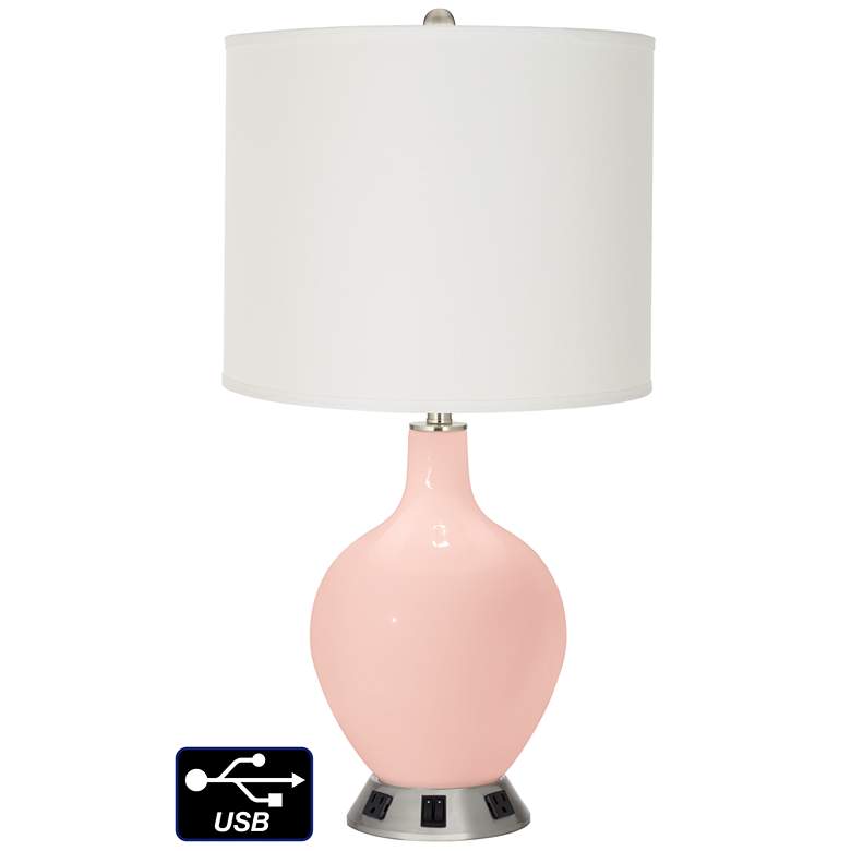 Image 1 Off-White Drum 2-Light Lamp - 2 Outlets and USB in Rose Pink