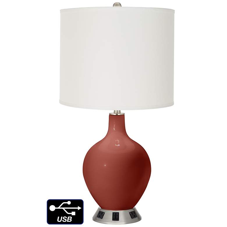 Image 1 Off-White Drum 2-Light Table Lamp - 2 Outlets and USB in Madeira