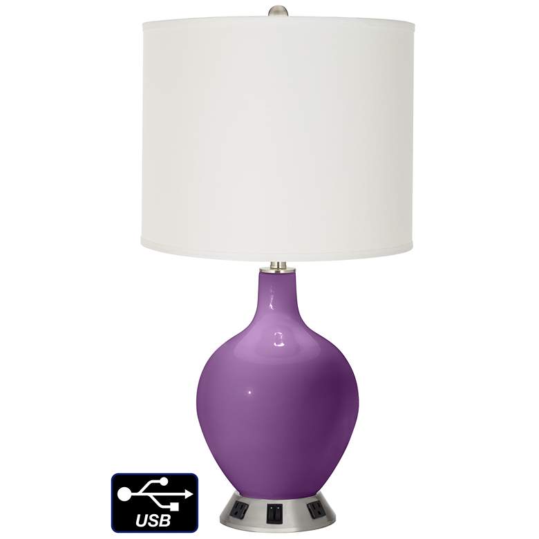Image 1 Off-White Drum 2-Lt Lamp - Outlets and USB in Passionate Purple