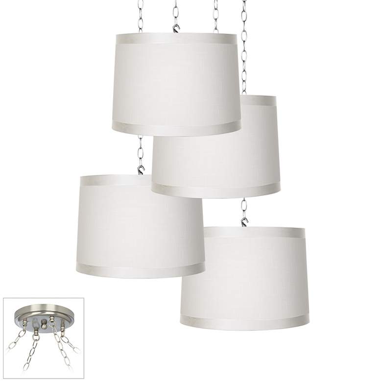 Image 1 Off-White Drum 4-Light Brushed Nickel Multi Light Pendant