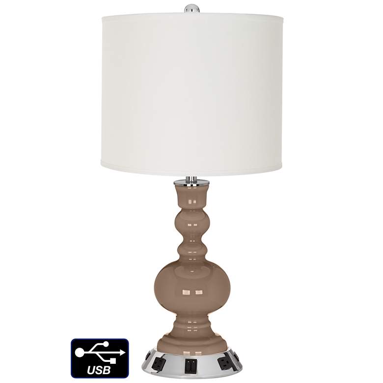 Image 1 Off-White Drum Apothecary Lamp - 2 Outlets and 2 USBs in Mocha