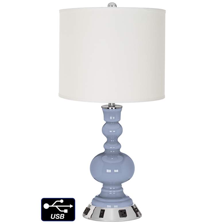 Image 1 Off-White Drum Apothecary Lamp - 2 Outlets and USB in Blue Sky