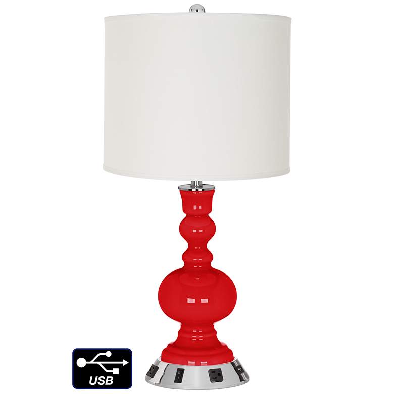 Image 1 Off-White Drum Apothecary Lamp - 2 Outlets and USB in Bright Red