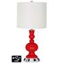 Off-White Drum Apothecary Lamp - 2 Outlets and USB in Bright Red