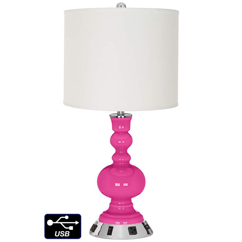 Image 1 Off-White Drum Apothecary Lamp - 2 Outlets and USB in Fuchsia