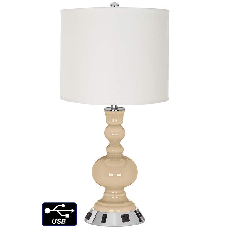 Image 1 Off-White Drum Apothecary Lamp - Outlets and USB in Colonial Tan