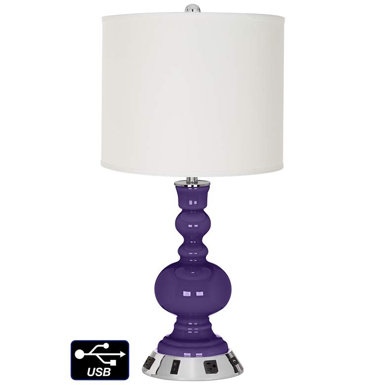 Image 1 Off-White Drum Apothecary Lamp - Outlets and USB in Izmir Purple