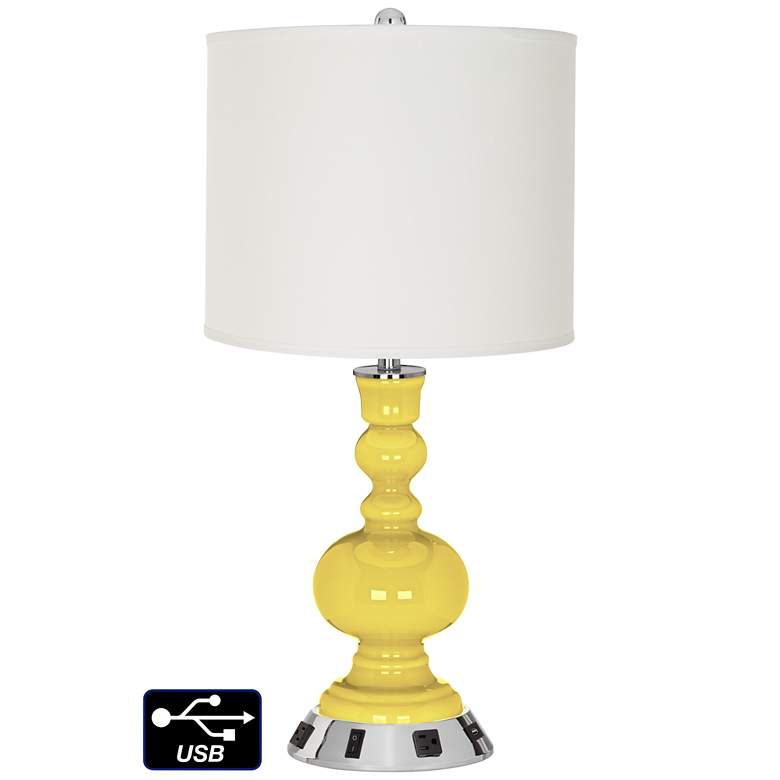 Image 1 Off-White Drum Apothecary Lamp - Outlets and USB in Lemon Twist