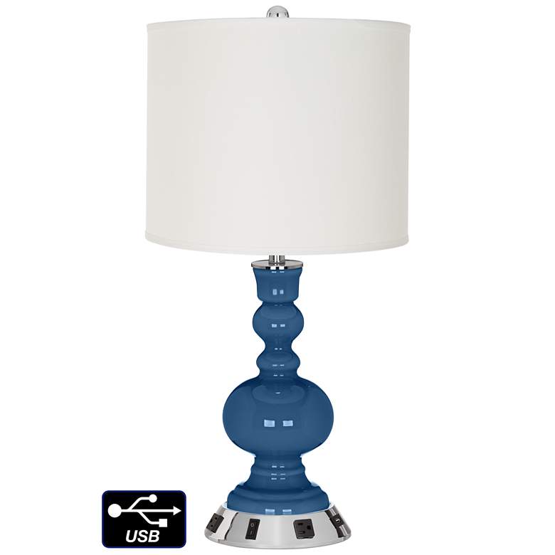 Image 1 Off-White Drum Apothecary Lamp - Outlets and USB in Regatta Blue
