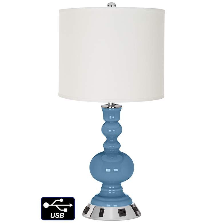 Image 1 Off-White Drum Apothecary Lamp - Outlets and USB in Secure Blue