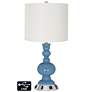 Off-White Drum Apothecary Lamp - Outlets and USB in Secure Blue