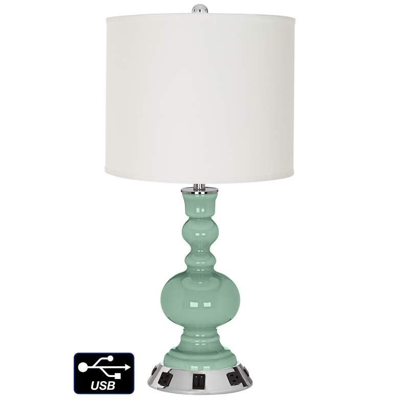 Image 1 Off-White Drum Apothecary Lamp - Outlets and USBs in Grayed Jade