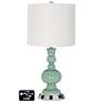 Off-White Drum Apothecary Lamp - Outlets and USBs in Grayed Jade