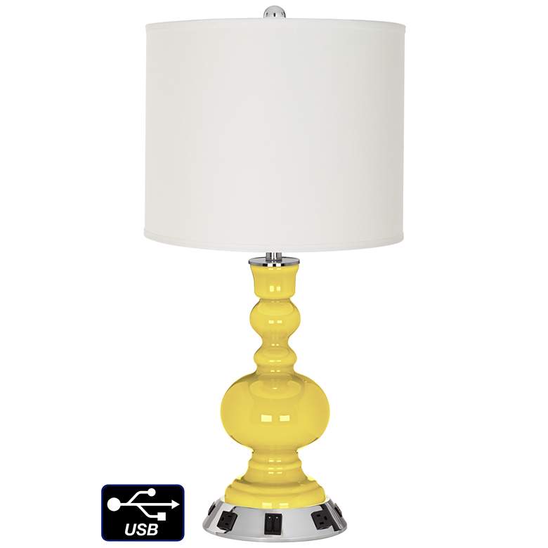 Image 1 Off-White Drum Apothecary Lamp - Outlets and USBs in Lemon Twist