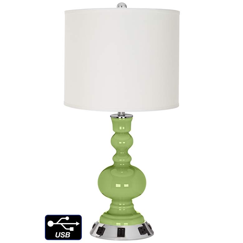 Image 1 Off-White Drum Apothecary Lamp - Outlets and USBs in Lime Rickey