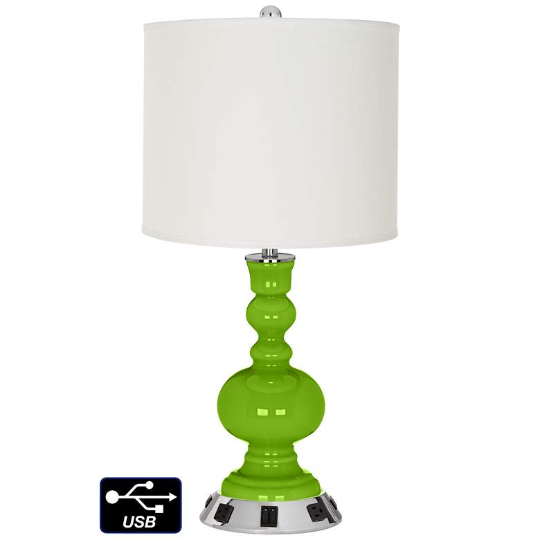 Image 1 Off-White Drum Apothecary Lamp - Outlets and USBs in Neon Green