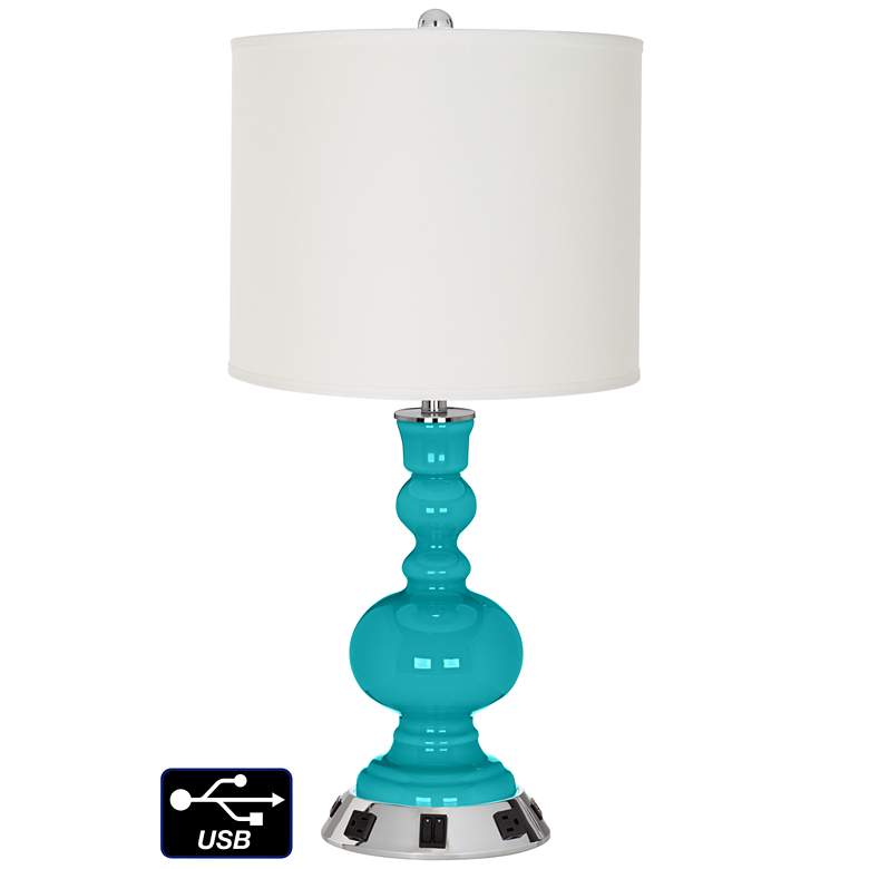 Image 1 Off-White Drum Apothecary Lamp - Outlets and USBs in Surfer Blue
