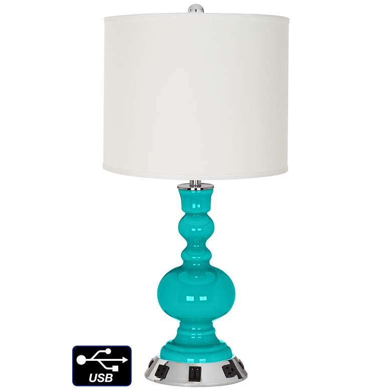 Image 1 Off-White Drum Apothecary Lamp - Outlets and USBs in Turquoise