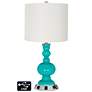 Off-White Drum Apothecary Lamp - Outlets and USBs in Turquoise