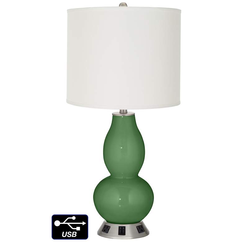 Image 1 Off-White Drum Gourd Lamp - 2 Outlets and 2 USBs in Garden Grove