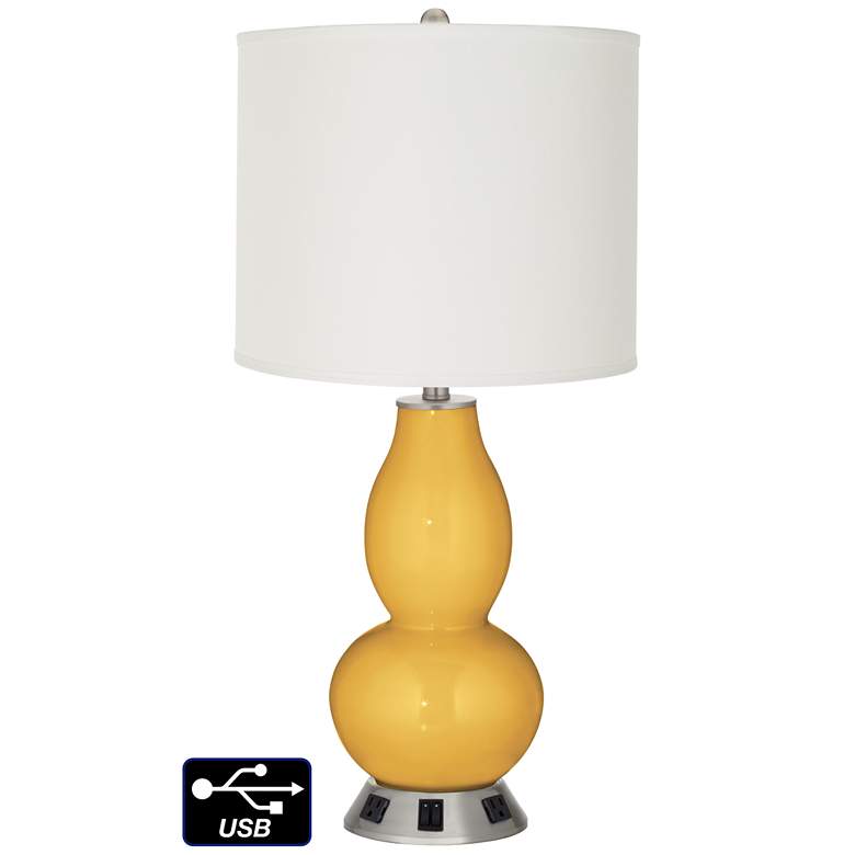 Image 1 Off-White Drum Gourd Lamp - 2 Outlets and 2 USBs in Goldenrod
