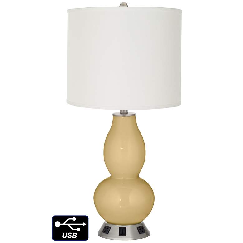 Image 1 Off-White Drum Gourd Lamp - 2 Outlets and 2 USBs in Humble Gold