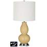 Off-White Drum Gourd Lamp - 2 Outlets and 2 USBs in Humble Gold