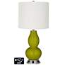 Off-White Drum Gourd Lamp - 2 Outlets and 2 USBs in Olive Green