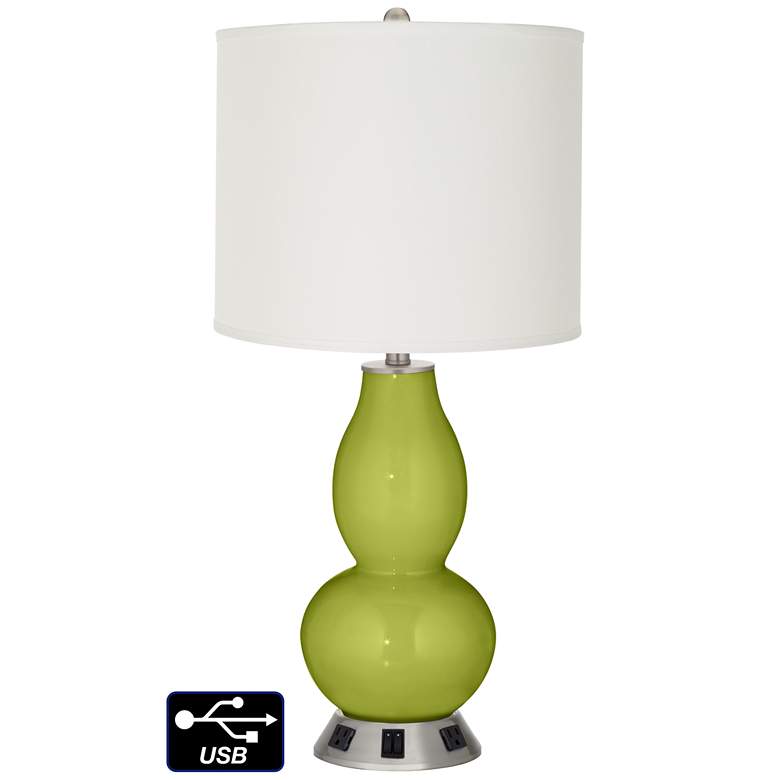 Image 1 Off-White Drum Gourd Lamp - 2 Outlets and 2 USBs in Parakeet
