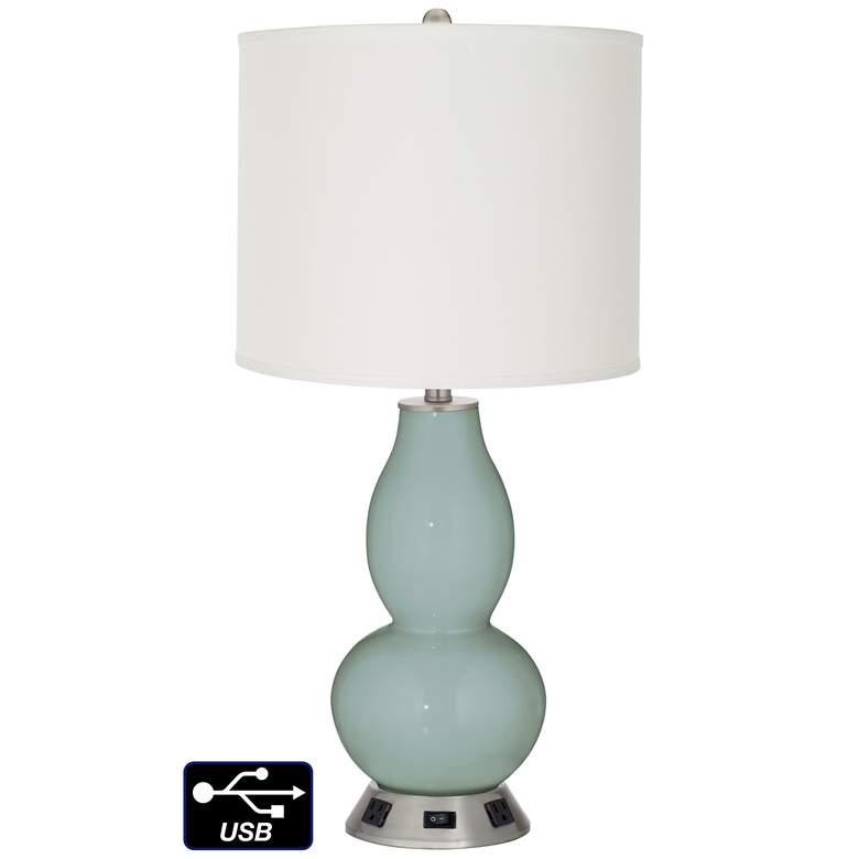 Image 1 Off-White Drum Gourd Lamp - 2 Outlets and USB in Aqua-Sphere