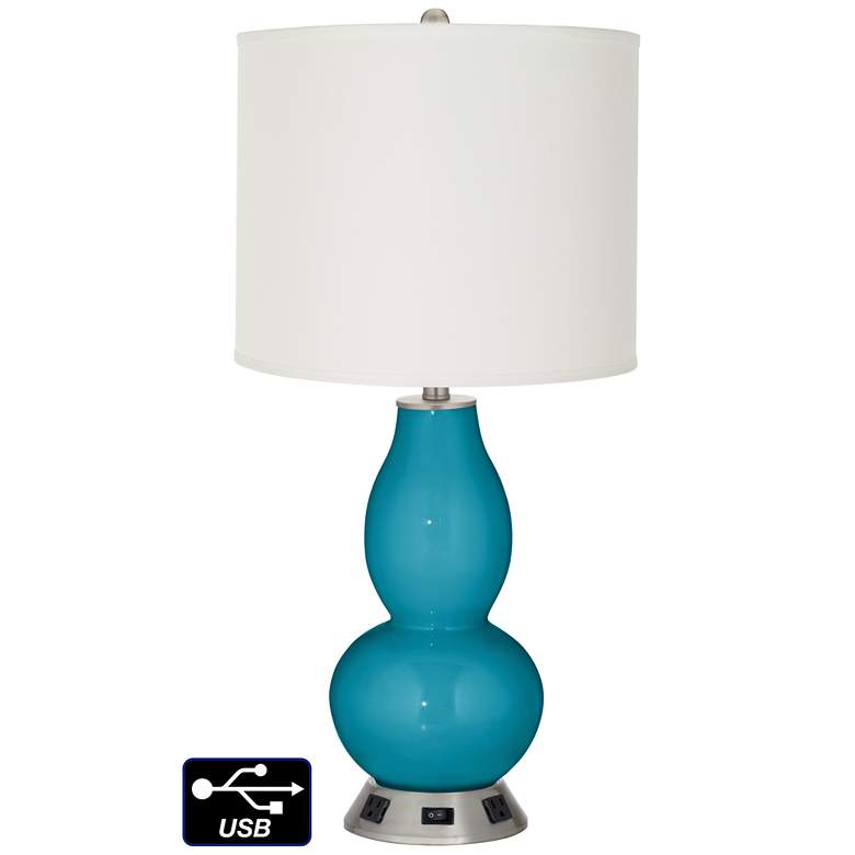 Image 1 Off-White Drum Gourd Lamp - 2 Outlets and USB in Caribbean Sea