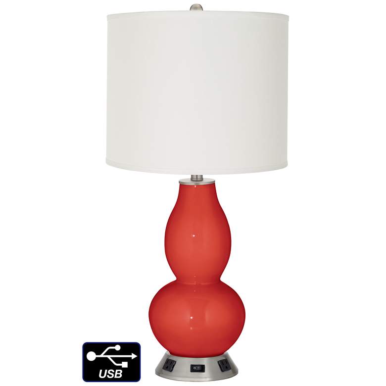 Image 1 Off-White Drum Gourd Lamp - 2 Outlets and USB in Cherry Tomato