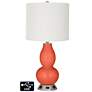 Off-White Drum Gourd Lamp - 2 Outlets and USB in Daring Orange
