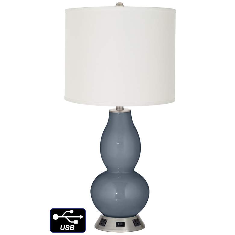 Image 1 Off-White Drum Gourd Lamp - 2 Outlets and USB in Granite Peak