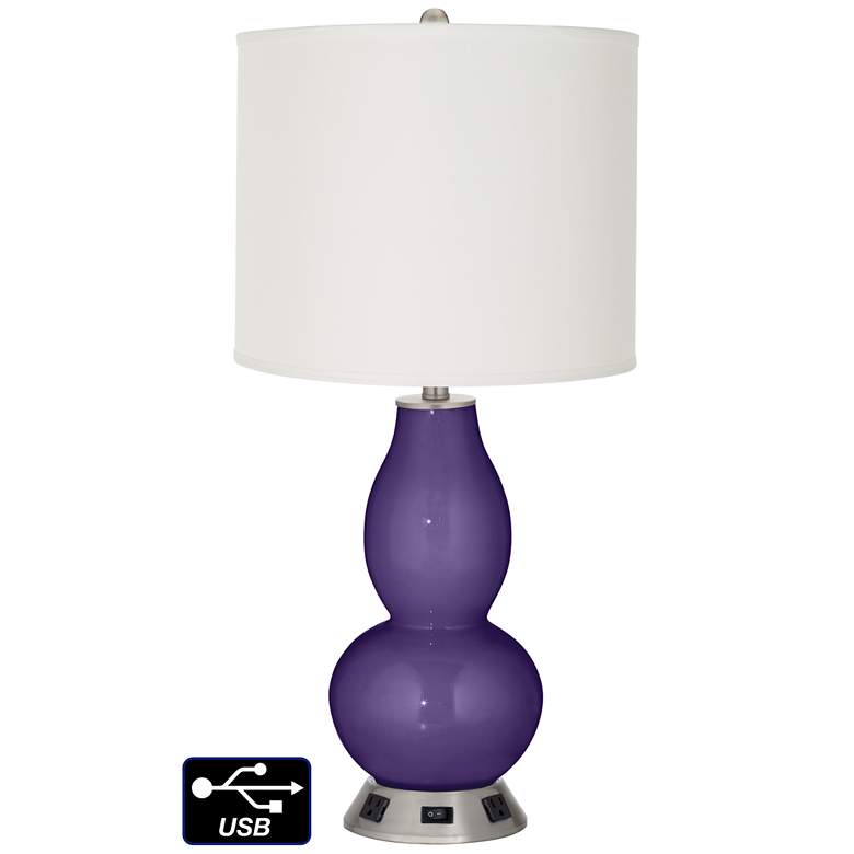 Image 1 Off-White Drum Gourd Lamp - 2 Outlets and USB in Izmir Purple