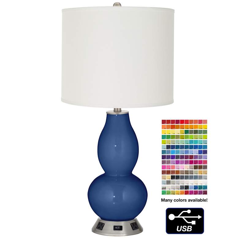 Image 1 Off-White Drum Gourd Lamp - 2 Outlets and USB in Monaco Blue