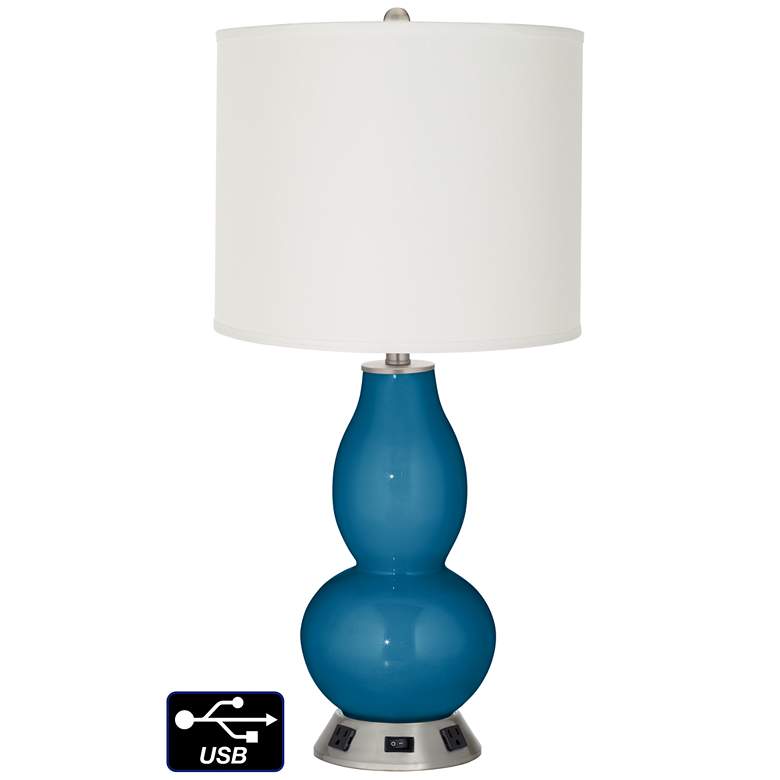Image 1 Off-White Drum Gourd Lamp - 2 Outlets and USB in Mykonos Blue