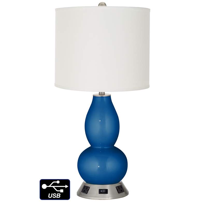Image 1 Off-White Drum Gourd Lamp - 2 Outlets and USB in Ocean Metallic