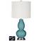 Off-White Drum Gourd Lamp - 2 Outlets and USB in Reflecting Pool