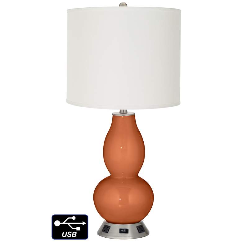Image 1 Off-White Drum Gourd Lamp - 2 Outlets and USB in Robust Orange