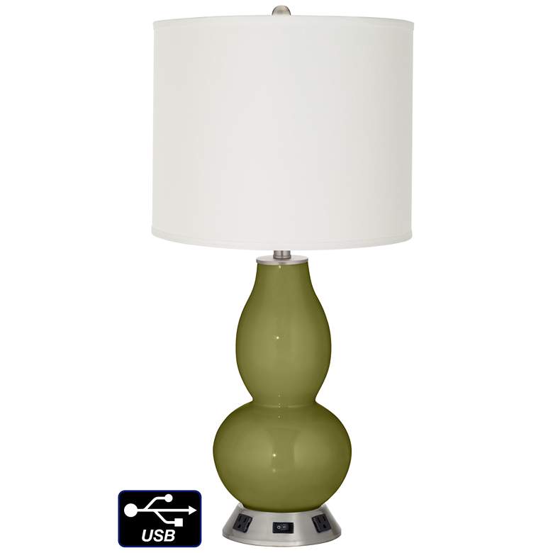 Image 1 Off-White Drum Gourd Lamp - 2 Outlets and USB in Rural Green