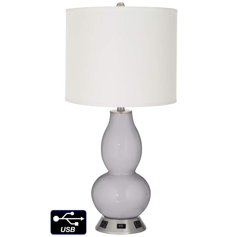 Image 1 Off-White Drum Gourd Lamp - 2 Outlets and USB in Swanky Gray
