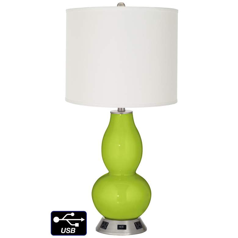 Image 1 Off-White Drum Gourd Lamp - 2 Outlets and USB in Tender Shoots