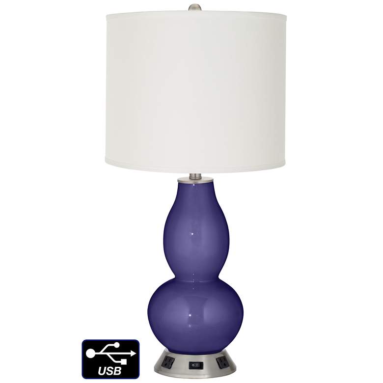 Image 1 Off-White Drum Gourd Lamp - 2 Outlets and USB in Valiant Violet