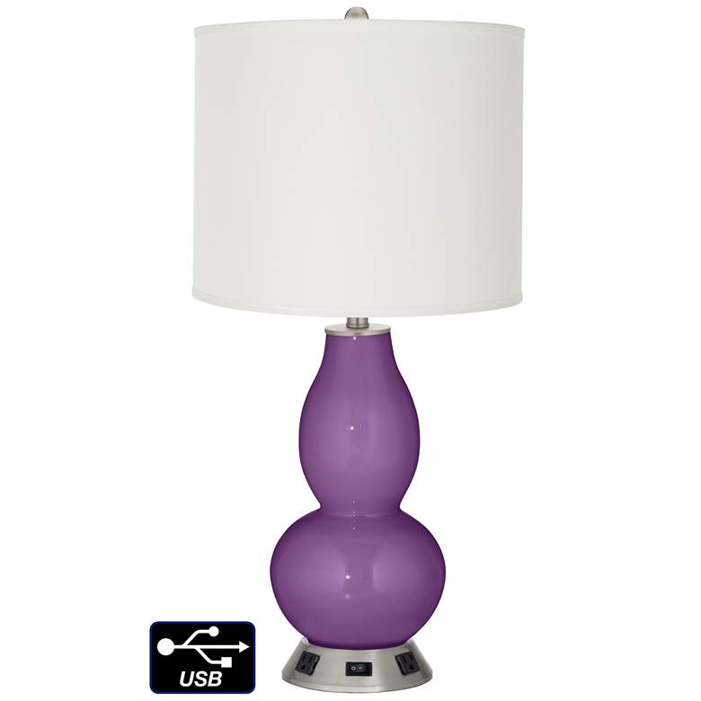 Image 1 Off-White Drum Gourd Lamp - Outlets and USB in Passionate Purple