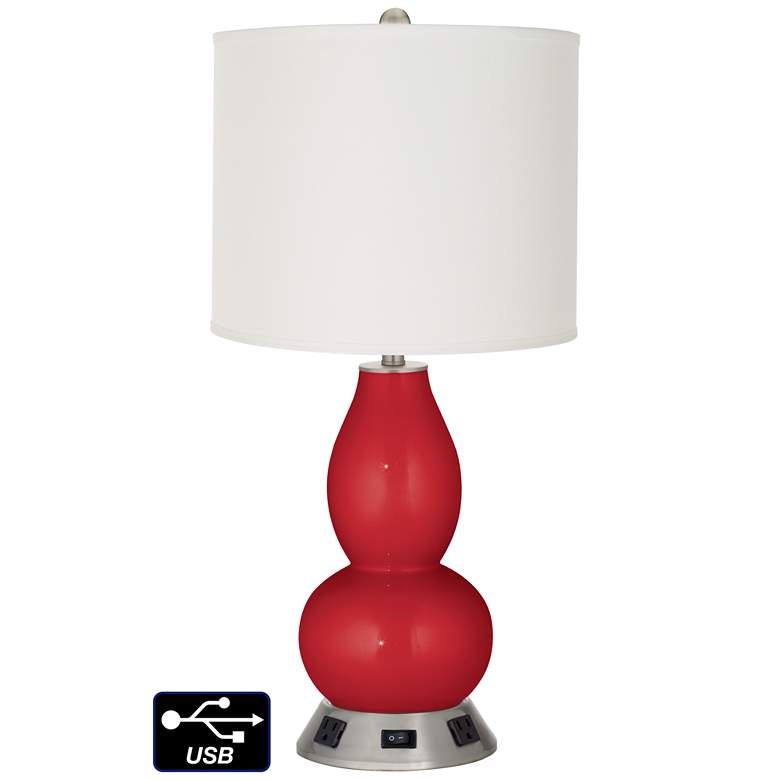Image 1 Off-White Drum Gourd Lamp - Outlets and USB in Sangria Metallic